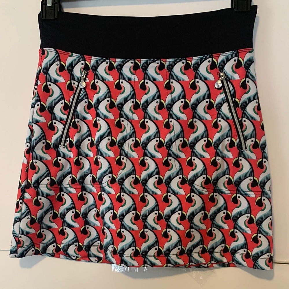 Daily Sports Women's XS Golf Tennis Skort XS Toucan Print Zipper Pockets EUC